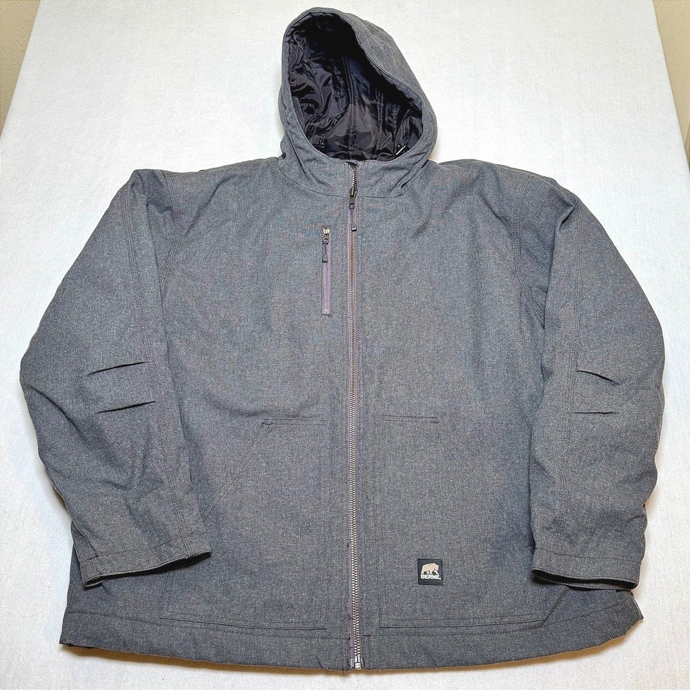 Berne Workwear Mens 3XL Gray Hooded Quilted Lined Full Zip Jacket HJ62TNM